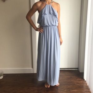 Baby blue floor length Greek goddess dress (M)